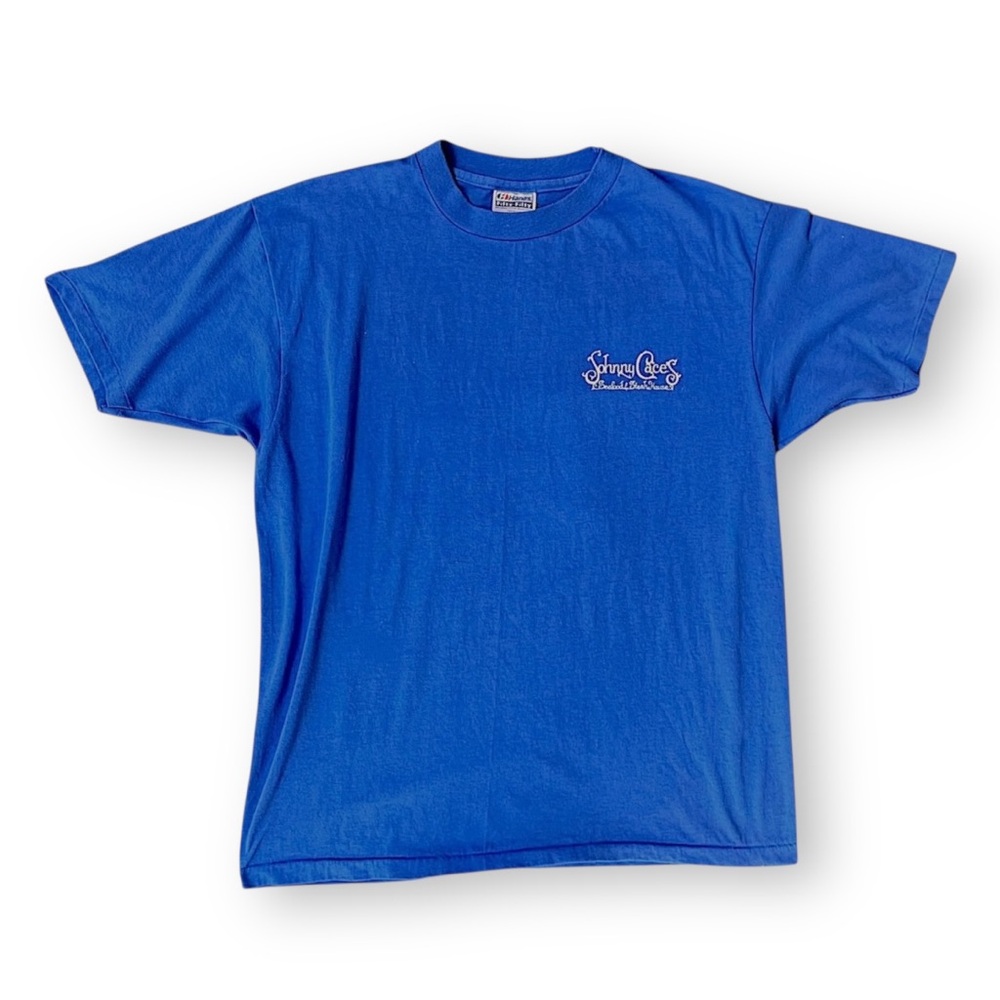 Vintage Johnny Caces Double Sided Lobster Royal Blue Chest Logo Tee